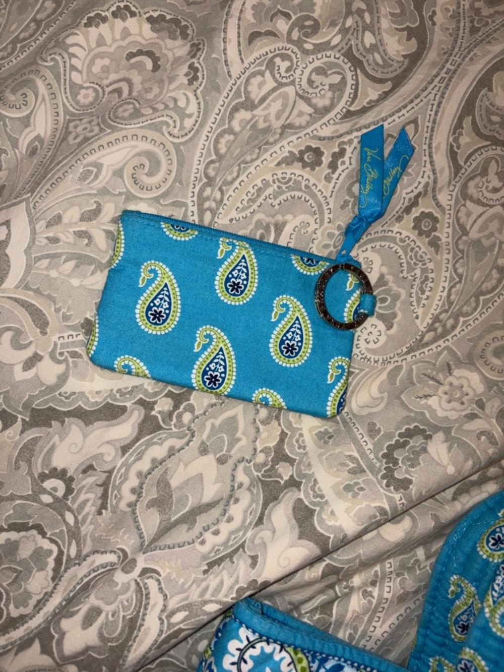Retired Vera Bradley Bermuda Blue Quilted Tote Bag with Matching ID Holder - Picture 4 of 8